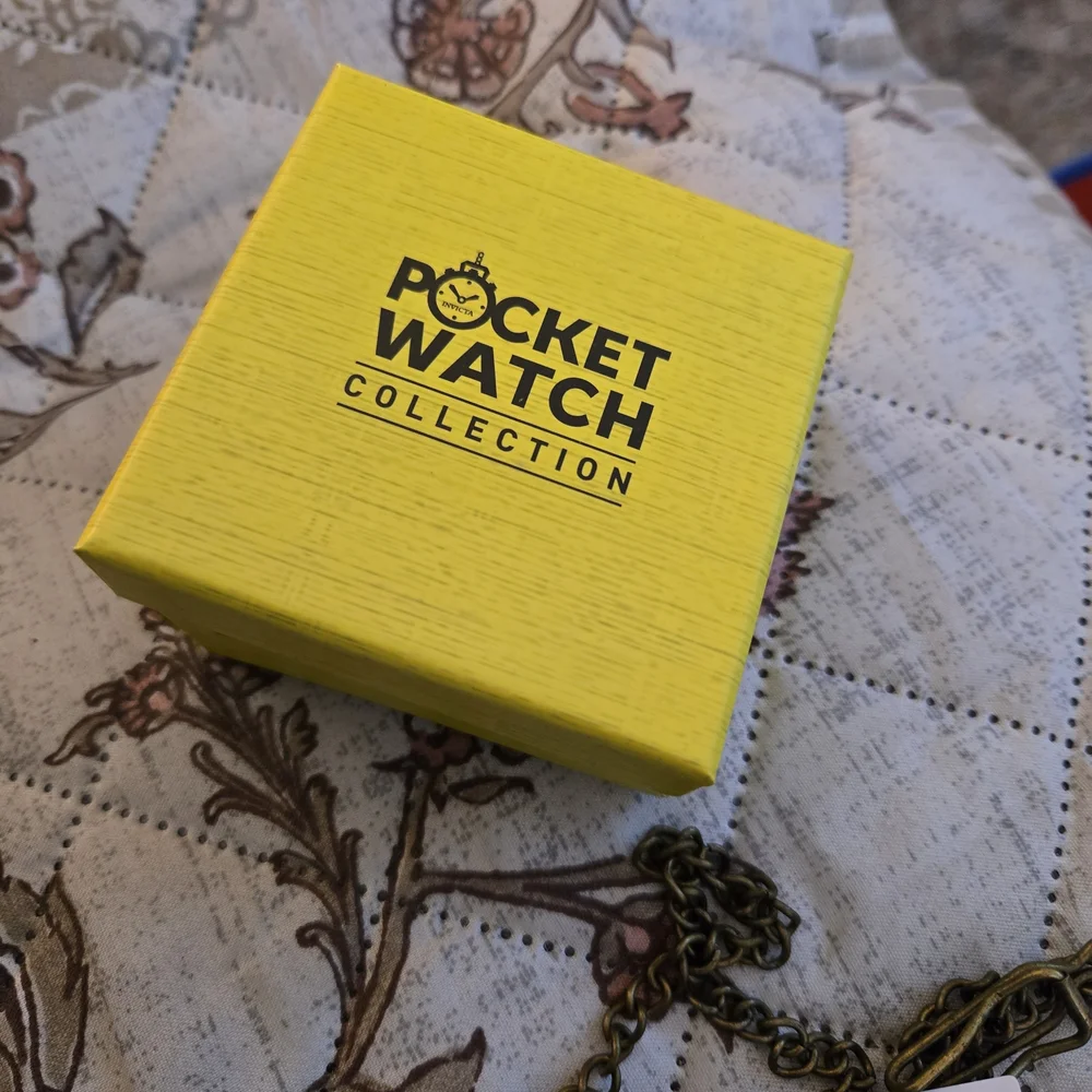 Invicta Men's Pocket Watch Vintage Quartz White Dial Yellow Gold Chain 49008 NEW